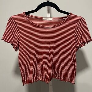 Anthropologie Caution To The Wind Red White Stripe Lettuce Short Sleeve Small